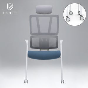 LUGE 루게 LX30 AIR 패브릭 회의용 의자 화이트/블루/헤드O/전부바퀴형