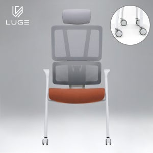 LUGE 루게 LX30 AIR 패브릭 회의용 의자 화이트/오렌지/헤드O/전부바퀴형