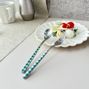 네바 이태리 304 무광 체크 디저트 티스푼 수저 커트러리 세트