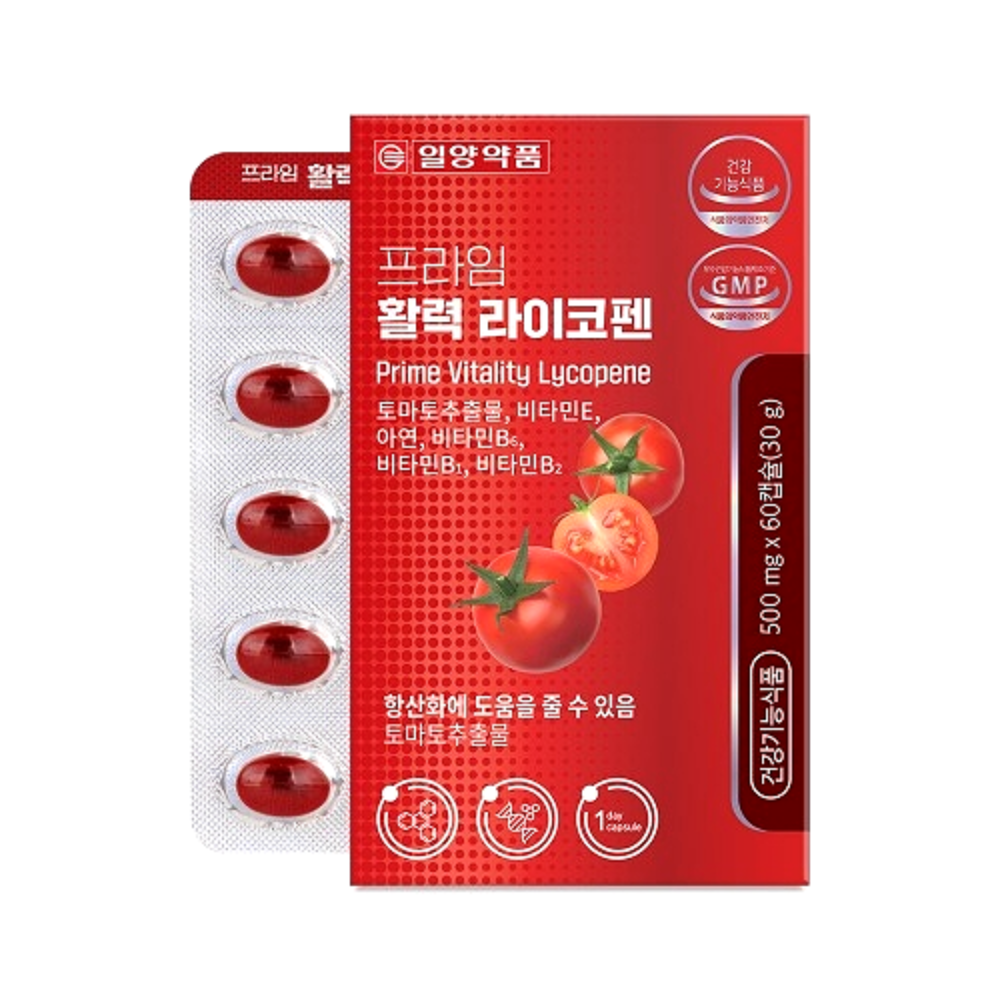 일양 <b>프라임</b> 활력 라이코펜 라이코팬 토마토추출물 산화<b>스트레스</b> 항산화 영양제 효능 60캡슐
