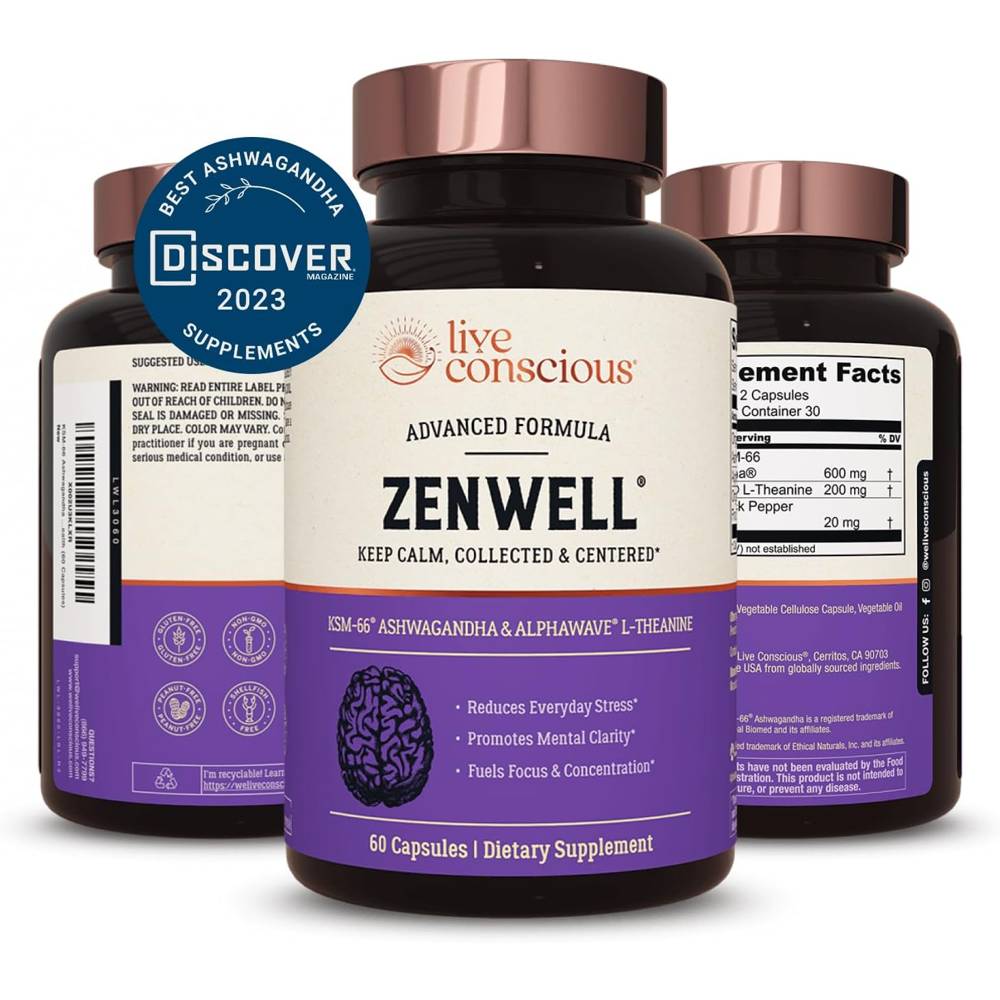 <b>Live Conscious</b> ZENWELL 아슈와간다 L테아닌 KSM66 60캡슐