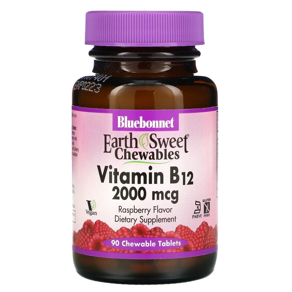 블루본넷뉴트리션 <b>EarthSweet 츄어블 비타민</b>B12 라즈베리 2000mcg <b>츄어블</b>정 90정