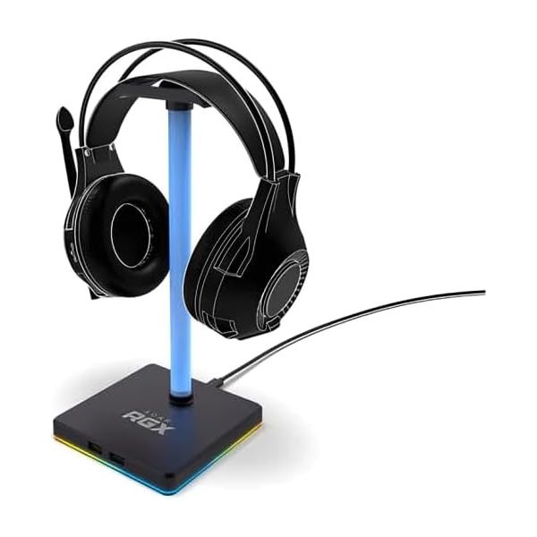 USB 전원 포트 2개와 색상 변경 LED 조명이 있는 헤드폰 스탠드, 모바일 기기 2대, 스마트폰, 태블릿 동시 충전