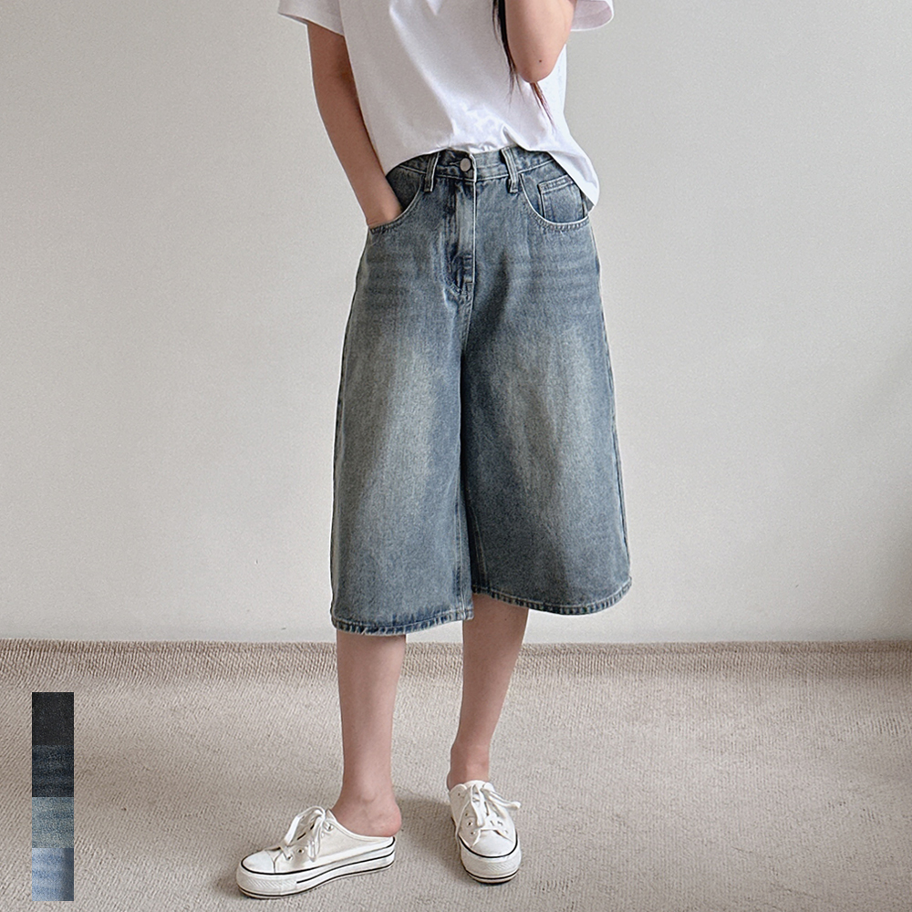 여성 버뮤다팬츠 청반바지 여름 와이드 6부 7부 연청 흑청 키작녀 빅사이즈