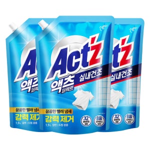 피죤 액츠 퍼펙트 실내건조 일반드럼겸용 액체세제 리필 1.5L, 3개