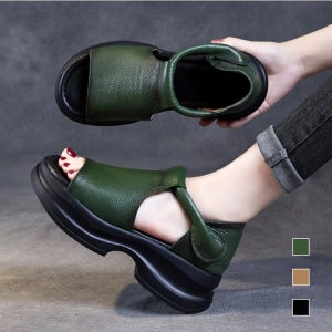 플랫폼 웨지 오픈 토 샌들 고급 소가죽 부드러운 밑창 샌들