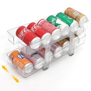 1+1 WA 폭 조절 캔음료 2단 자동 슬라이드 디스펜서 트레이 냉장고 정리