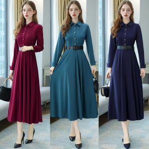 [대여] 슬림라인 각카라 진주버튼 롱원피스(3color) 졸사 졸업사진컨셉 경성의상 대여