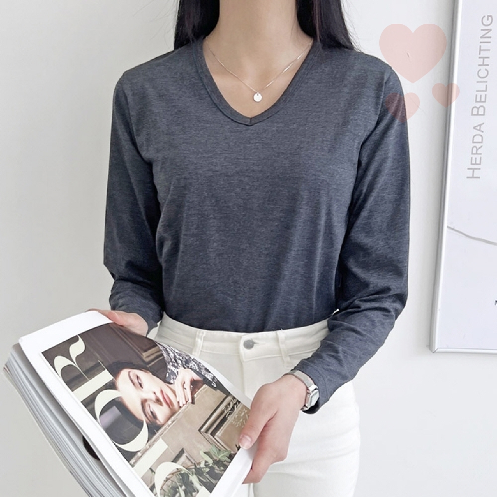 여자 브이 긴팔 면티2장 레이어드룩 캐쥬얼 단체<b>티 스탠다드</b> 데일리티