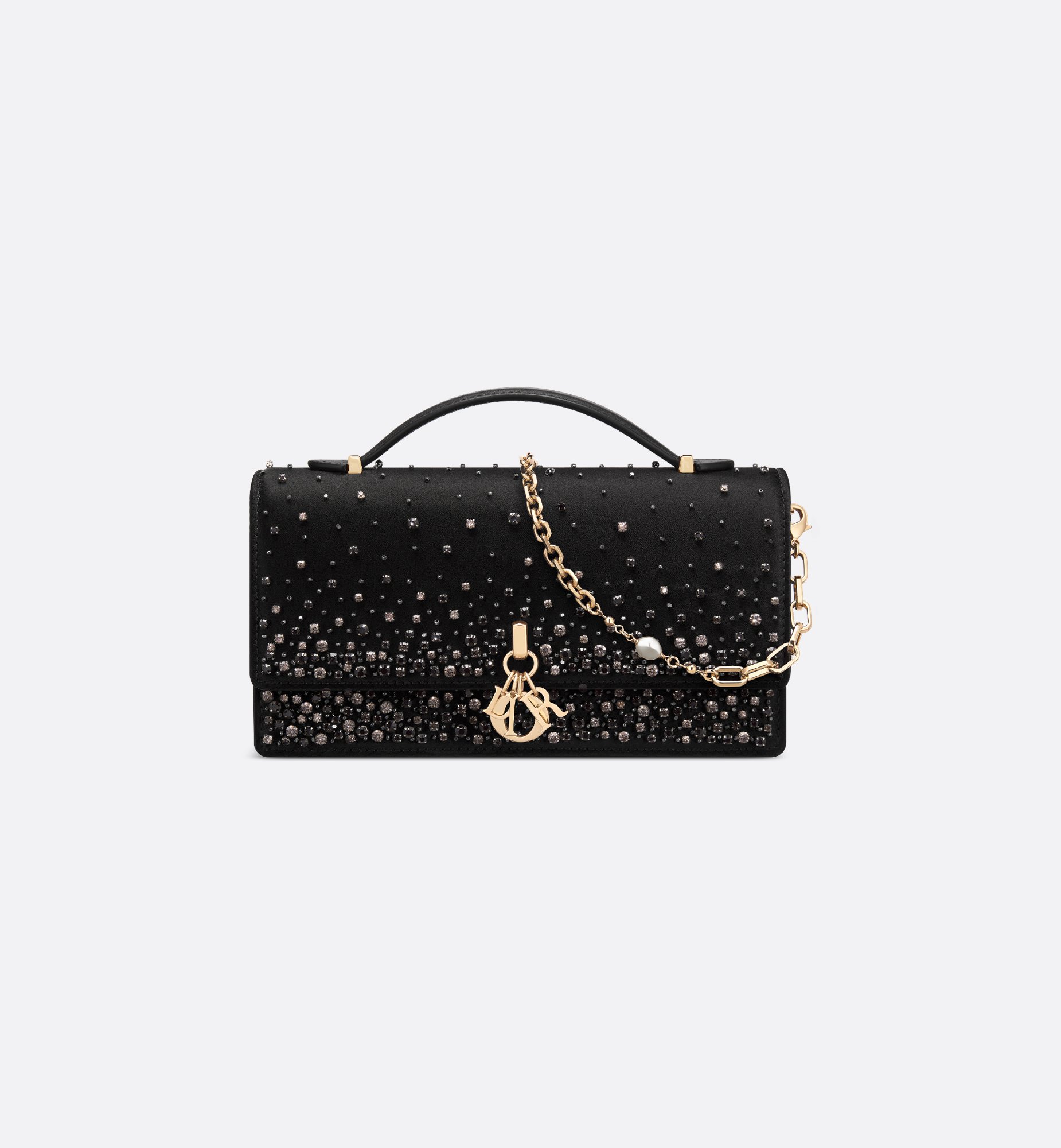 디올 My Dior 미니 백 블랙, 그레이 라인 스톤 자수 새틴 크로스백 해외 관세포함