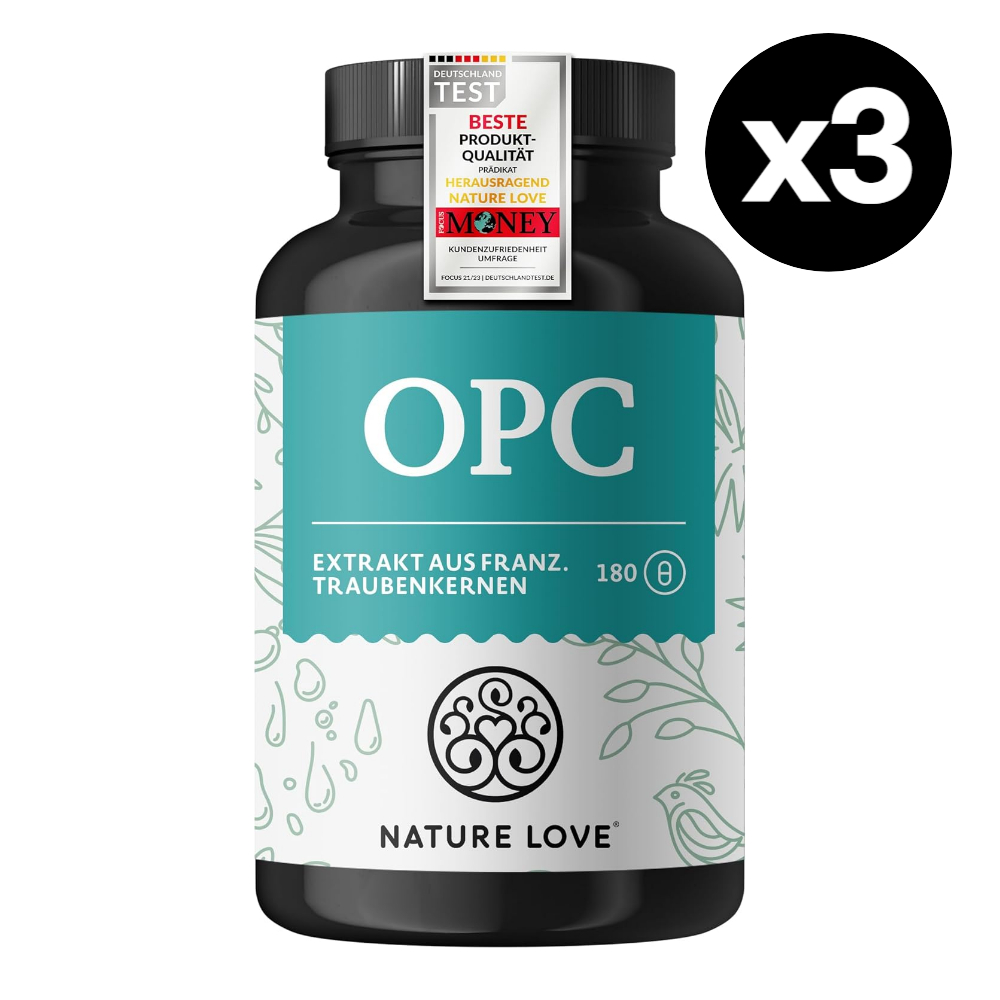 NATURE LOVE OPC 포도씨 추출물 800mg 180캡슐 x3통 비타민C <b>스트레스</b> 완화 네이쳐<b>러브</b> 독일 직배송