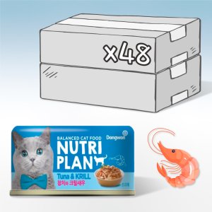 동원 뉴트리플랜 고양이 간식캔 길고양이 통조림 흰살참치와 크릴새우, 160g, 48개