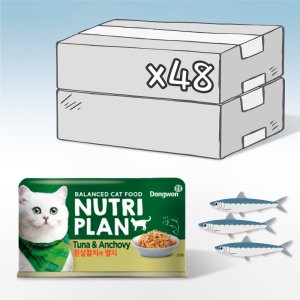 동원 뉴트리플랜 고양이 간식캔 길고양이 통조림 흰살참치와 멸치, 160g, 48개