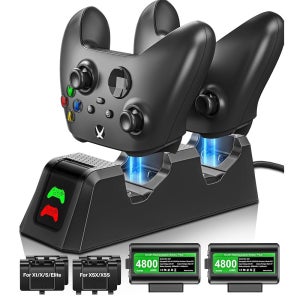 충전식 배터리 팩 포 엑스박스 컨트롤러, Xbox One/Xbox Series X|S One S/Xbox X/Xbox 엘리트 컨트롤러 충전기 도크 액세서리 포함 2x4800mWh
