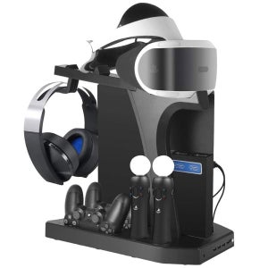 PSVR 스탠드, PS4 VR과 호환 - PS4/슬림/프로 냉각 스테이션 및 PlayStation VR 스탠드용 충전 도크, PS 컨트롤러 액세서리 다목적 스토리지 가능