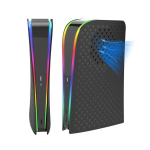 PS5 페이스플레이트, RGB 라이트 바, 통풍구 냉각용 먼지 필터, PlayStation 5 디지털 에디션 DIY 장식 키트 액세서리-블랙용 스트립 콘솔 커버