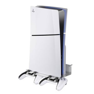 PS5 슬림/PS5 프로/PS5용 ZHGM 벽걸이, 플레이스테이션 5 콘솔 및 컨트롤러용 금속 벽걸이 키트, 방열 강화, 공간 절약 안정적인 홀더(실버)