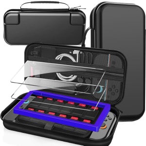 TZGZT [가장 오래 지속되는] 닌텐도 스위치 2 2025용 여행용 휴대용 케이스, 대용량 액세서리 번들 홀더, 2개의 화면 보호기, 12개의 게임 카드가 있는 하드 프로텍션