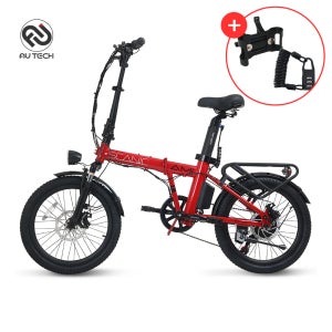 AU테크 스카닉 AMI 최대 500W 접이식 전동 전기 자전거 36V 7.5Ah, 레드, 50.8cm(20인치)
