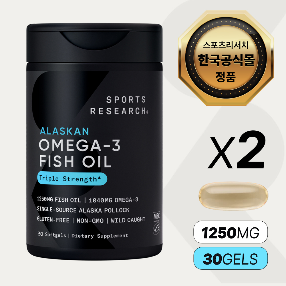 [한국공식몰] 스포츠리서치 rTG <b>오메가</b>3 <b>트리플</b> 스트렝스 알래스카산 명태 30정, 2개