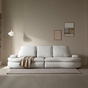 [4인 쇼파] 미코하임 피넛 생활방수 이지클린 기능성 루이스 패브릭 디자인 소파 스툴미포함, 아이보리, 4인용