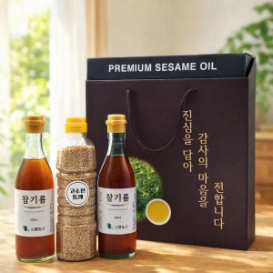 중국산 고소한 선물세트 3종, 참기름 2병 + 통깨, 1세트