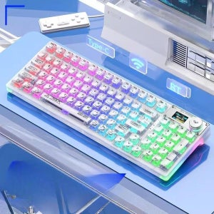 독거미 F98pro 기계식 키보드 무선 3모드 마우스 세트 맞춤형 개스킷 핫스왑 가능 측면 각인 키캡 화이트 크리스탈축