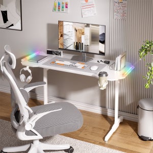월로덴 LED 컴퓨터 게이밍책상 올인원 데스크 컵홀더+헤드셋거치대 포함 1200x600mm, 퓨어화이트
