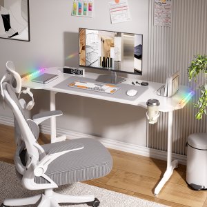 월로덴 LED 컴퓨터 게이밍책상 올인원 데스크 컵홀더+헤드셋거치대 포함 1400x600mm, 퓨어화이트