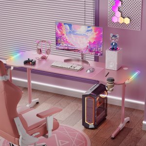 월로덴 올인원 LED 컴퓨터책상 게이밍책상 1200 1400 1600 1600x600mm, 라이트핑크