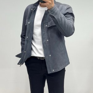 바쏘 BASSO 재킷 양가죽 100 트러커 차콜 레더 남성 가죽 자켓 BX1UA97