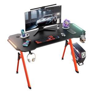 월로덴 게이밍 컴퓨터책상 RGB 데스크 학생/사무용 프리미엄 올인원 1200x600x750mm, 블랙레드