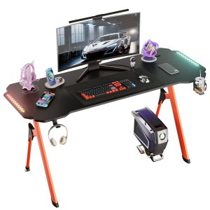 월로덴 게이밍 컴퓨터책상 RGB 데스크 학생/사무용 프리미엄 올인원 1400x600x750mm, 블랙레드