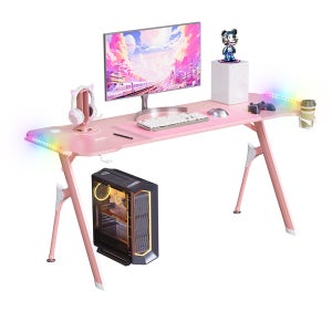 월로덴 게이밍 컴퓨터책상 RGB 데스크 학생/사무용 프리미엄 올인원 1600x600x750mm, 핑크