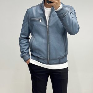바쏘 BASSO 재킷 램스킨 블루 오일워싱 레더 남성 블루종 가죽 자켓 BX1UA94