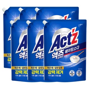피죤 액츠 퍼펙트 베이킹소다 일반드럼겸용 액체세제 리필 1.5L, 6개