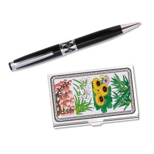 고급 프리미엄 자개 볼펜 사군자일자 자개 명함케이스 창립기념 선물 전시회 판촉물