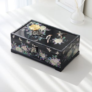 나전칠기 원패 2단 자개보석함 장미 30센티 블랙 대형 자개함 예단함 외국인선물
