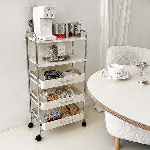 오틀리 슬라이딩 이동식선반 5단 트롤리 세탁실 수납장 틈새 선반