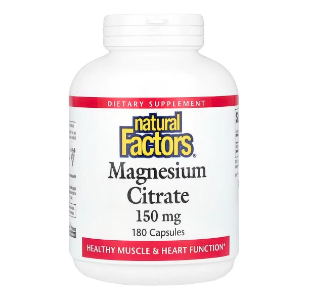 내추럴팩터스 구연산 <b>마그네슘 시트레이트 150mg</b> 180캡슐 Magnesium