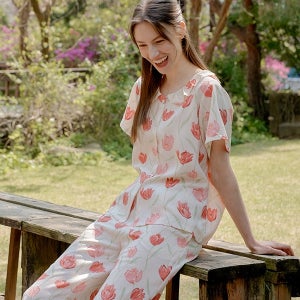 튤립 멜로디 레드 핀턱 카라 셋업 LWMDAST0399-RE