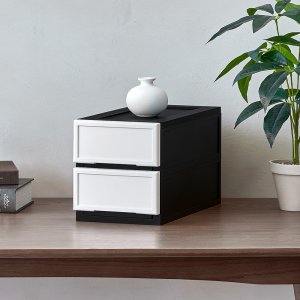 래폴드 서랍장 던블랙 에디션 200x120x420, 2단, 블랙바디 아이보리 캡