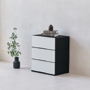 래폴드 서랍장 던블랙 에디션 600x240x420, 3단, 블랙바디 아이보리 캡