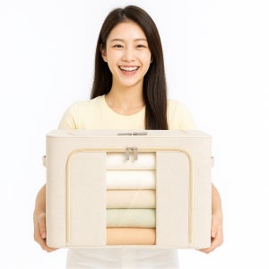 리얼 코튼 린넨 소재 패브릭 리빙박스 패딩 겨울옷 보관함 이불 정리함 (중형)