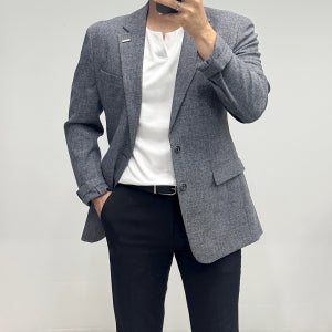 바쏘옴므 봄 여름 가을 경량 그레이 슬림핏 4방스판 남성 콤비 캐주얼 자켓 JQ