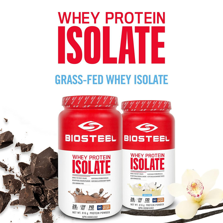 <b>BioSteel</b> <b>바이오스틸</b> 유청단백질 프로틴보충제 헬스보충 816g 초코/바닐라맛 2종택1