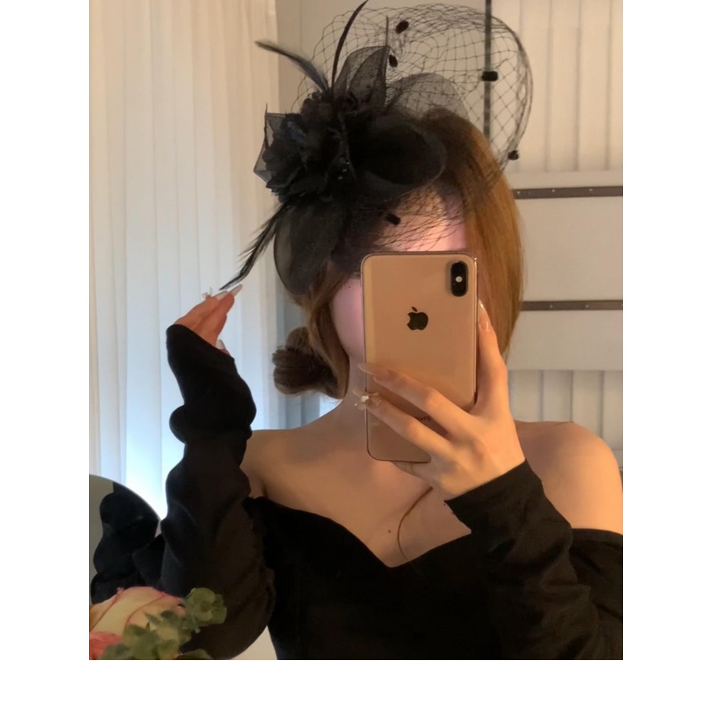 깃털헤어장식 페시네이터 햇 촬영소품 머리장식 웨딩소품 리본모자 결혼