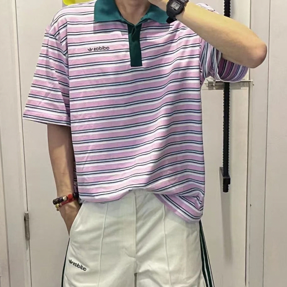 아디다스 공용 OG 스트라이프 폴로셔츠 80s 럭비티 여름 반팔티셔츠 핑크 JC6165