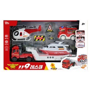 씽크 119 레스큐 소방차 트레일러 헬리콥터 보트 세트 장난감