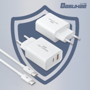 PD 25W 2포트 A타입 C타입 PD PPS QC3.0 GaN 초고속 충전기 C타입 CtoC 케이블 25W AC 2구